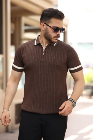 Erkek Yaka Ve Kolları çizgi Detaylı Fermuarlı Kısa Kollu T-shirt resmi